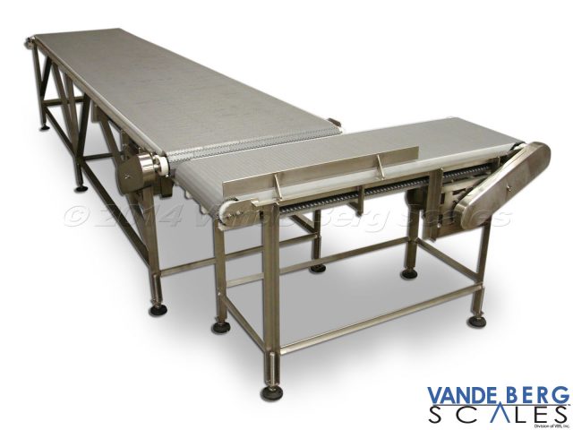 Box conveyors with flat-top belt provide easy right angle transfers.